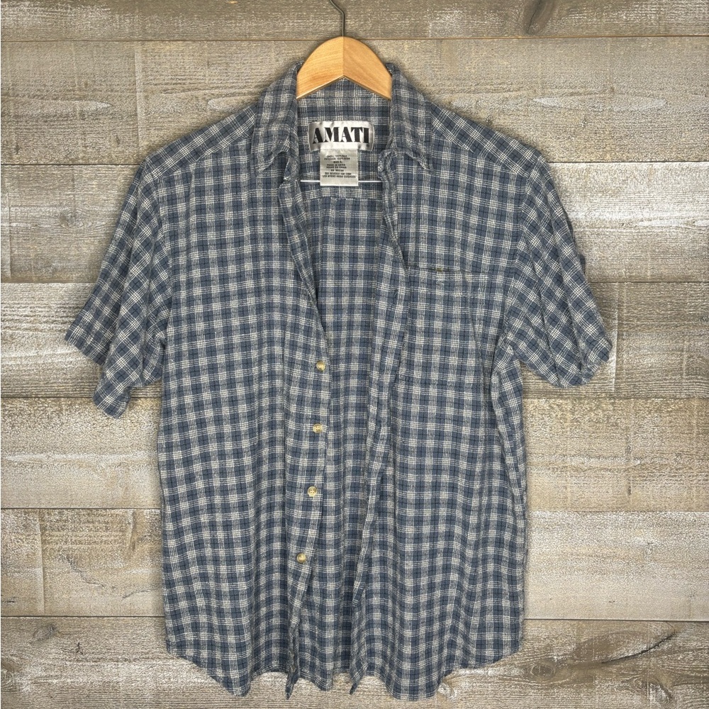 Amati vintage 90s 100% silk Blue plaid fall autumn button down Shirt